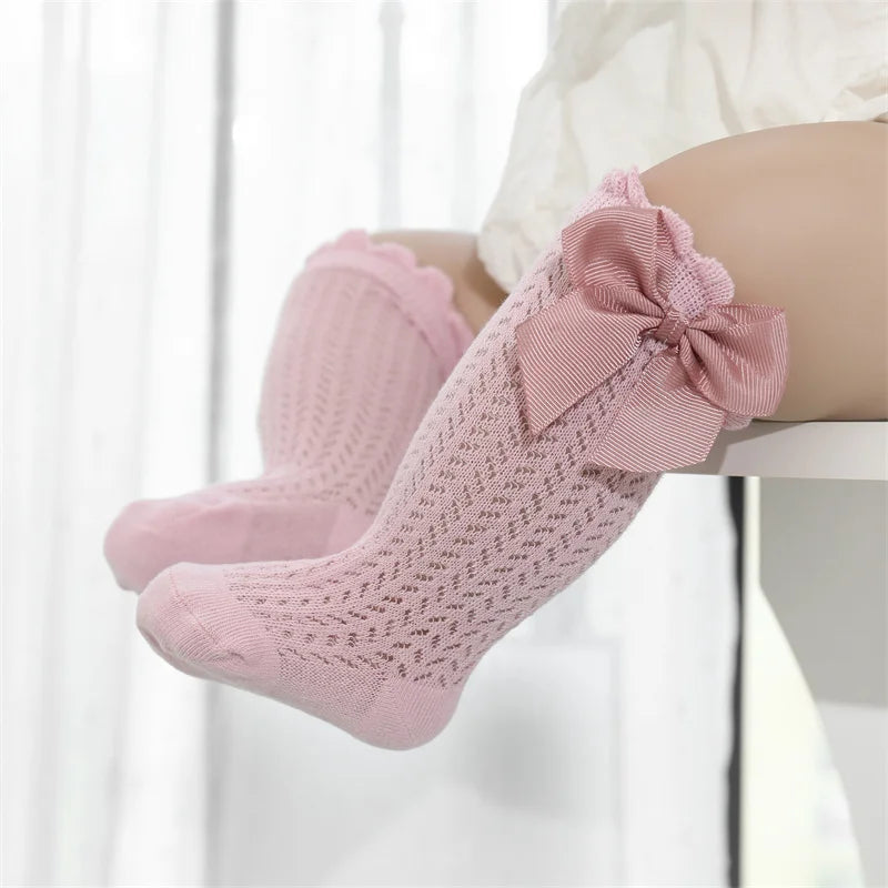 lawadka 0-24M Baby Girl Socks Toddler Big Bow Cotton Summer Mesh Infant Knee Socks Newborn Long Princess Socks For Girls 2024