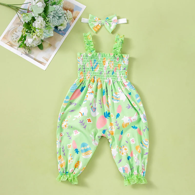 Sewing Pattern Baby Girl Jumpsuit with Headband Lace Slip Toddler Girl Playsuits Floral Baby Summer Clothes Newborn Bloomers