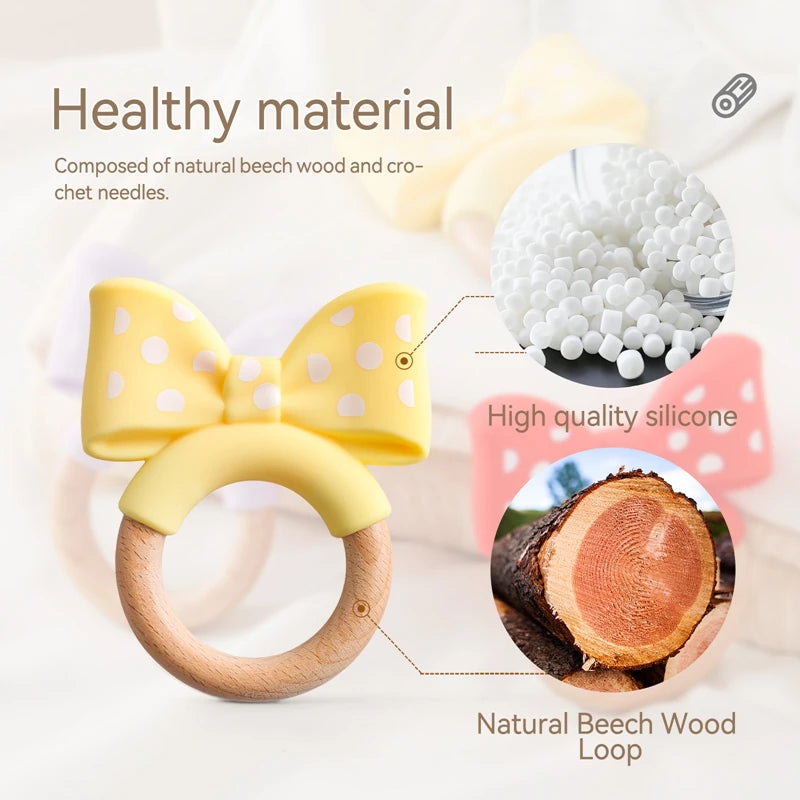 1PC Baby Silicone Teether Dental Toys BPA Free Silicone Wooden Teether Ring Bracelet Kid Gift Children Goods Baby Teething Toy