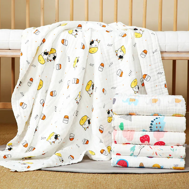 Baby blanket cotton 6 layers newborn swaddle blanket cartoon high-density breathable children's blanket