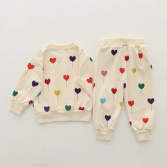 2PCS Infant Spring and Autumn Full Print Love Balloon Fashion Long sleeved Pants Set