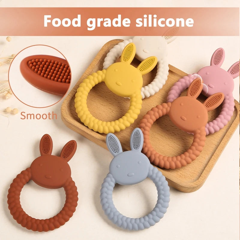 1pc Baby Silicone Teether Cartoon Rabbit Rodent Teething Ring Food Grade Diy Accessories Teething Molar Toys Infant Rattle Toy