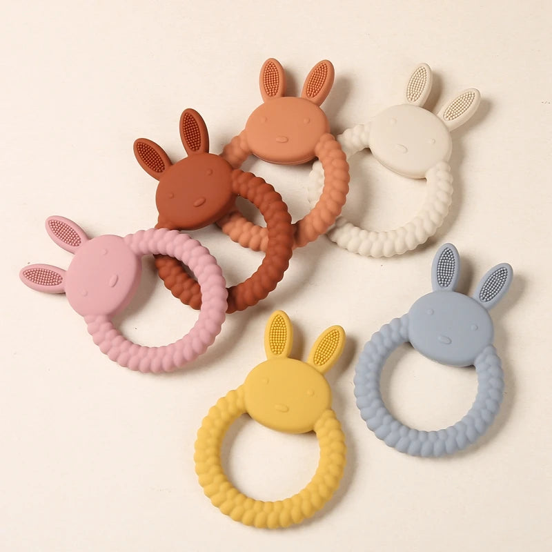 1pc Baby Silicone Teether Cartoon Rabbit Rodent Teething Ring Food Grade Diy Accessories Teething Molar Toys Infant Rattle Toy