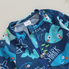 0-24months Baby Boys Rash Guard Swimwear Long Sleeve Zip-Up Shark Spider Print One_piece Swimsuit For Infant Boys