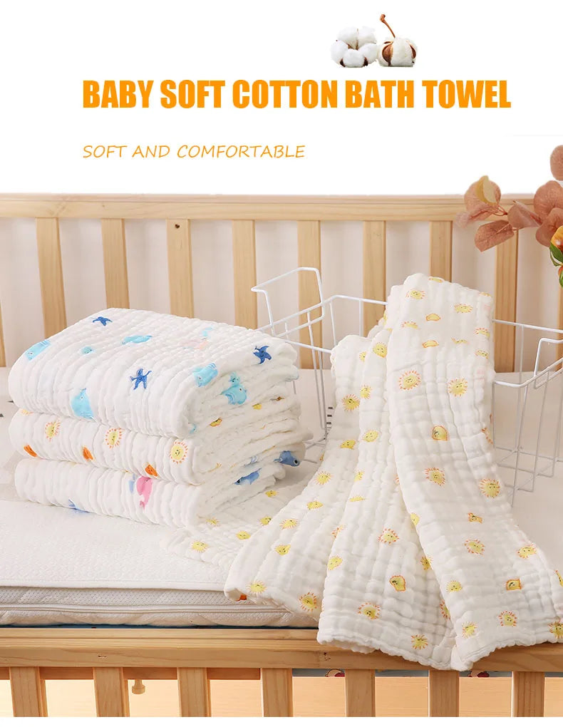 Cotton Baby Bath Towel Boys Girls Towel Blanket For Newborn Baby Bathrobe 6 Layers Gauze Washcloth Infant Swaddle