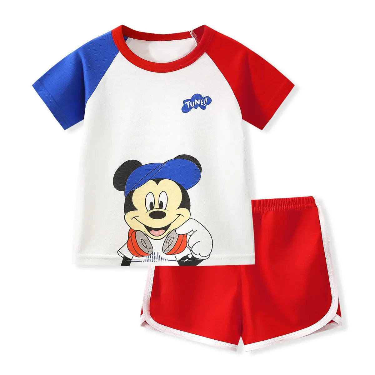 New Disney Baby Kids Clothes Set Mickey Mouse Print T-shirt+short Two Piece Fashion Children Girl Boy Tracksuit 100% Cotton Sets