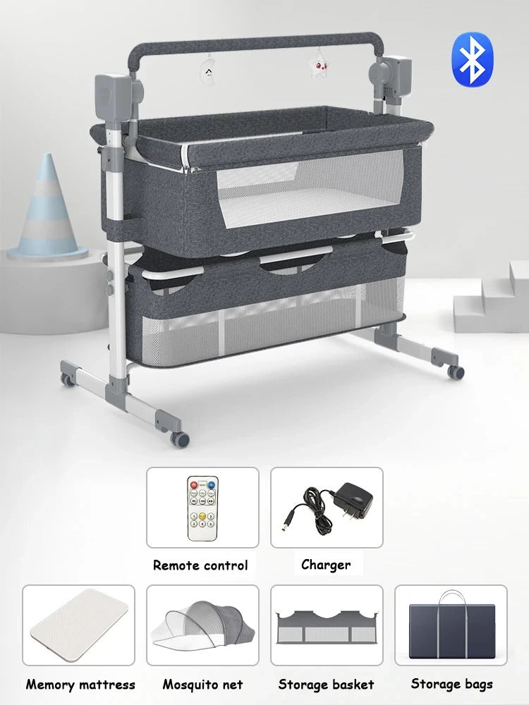 Electric Bluetooth Baby Crib Luxury Portable Baby Bed Baby Easy to Clean Travel Bed with Mattress Cradle for Newborns Infant Cot