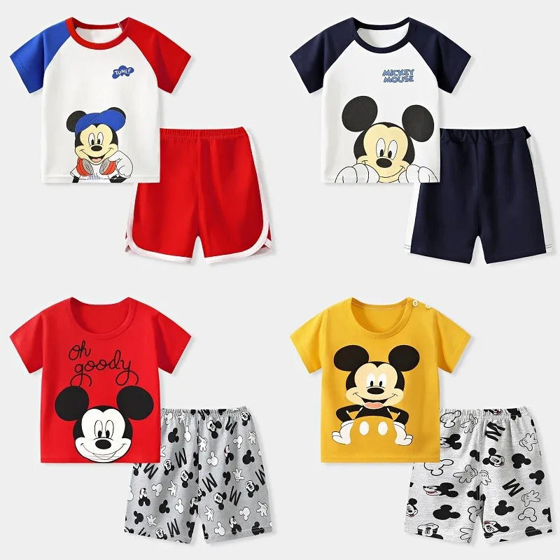 New Disney Baby Kids Clothes Set Mickey Mouse Print T-shirt+short Two Piece Fashion Children Girl Boy Tracksuit 100% Cotton Sets