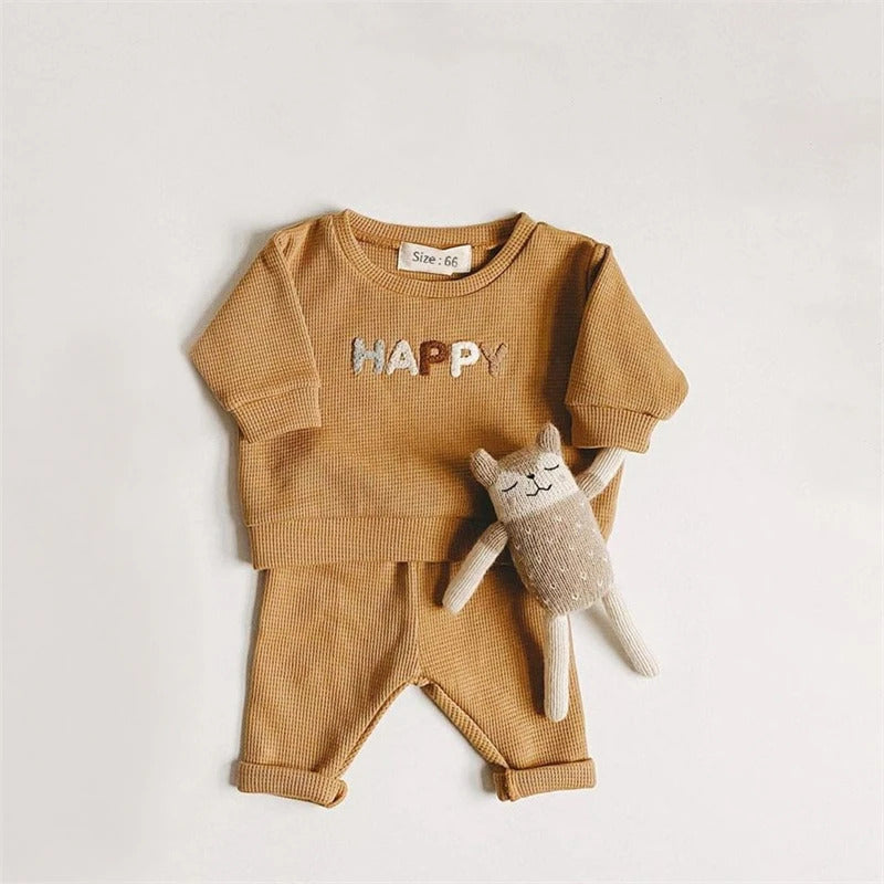 Spring Autumn Baby Boy Girls Sets 100% Cotton Toddler Clothing Hooray Letters Long Sleeved Sweatshirt Pants Infant 2pcs Outfits
