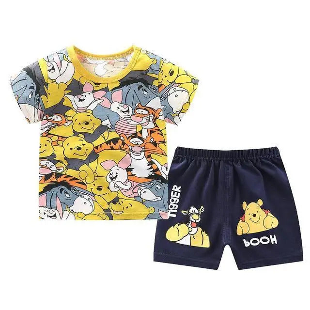 New Disney Baby Kids Clothes Set Mickey Mouse Print T-shirt+short Two Piece Fashion Children Girl Boy Tracksuit 100% Cotton Sets