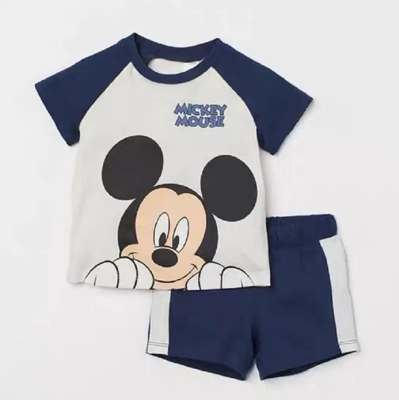 New Disney Baby Kids Clothes Set Mickey Mouse Print T-shirt+short Two Piece Fashion Children Girl Boy Tracksuit 100% Cotton Sets