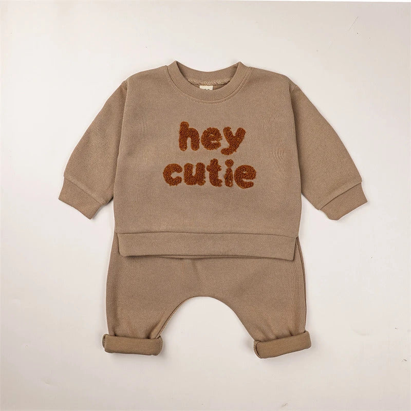 Spring Autumn Baby Boy Girls Sets 100% Cotton Toddler Clothing Hooray Letters Long Sleeved Sweatshirt Pants Infant 2pcs Outfits
