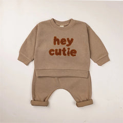 Spring Autumn Baby Boy Girls Sets 100% Cotton Toddler Clothing Hooray Letters Long Sleeved Sweatshirt Pants Infant 2pcs Outfits