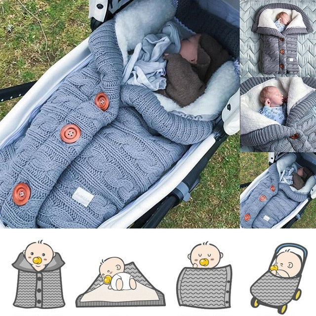 Newborn Baby Winter Warm Sleeping Bag Infant Button Knit Swaddle Wrap Swaddling Stroller Wrap Toddler Blanket baby Sleeping Bag