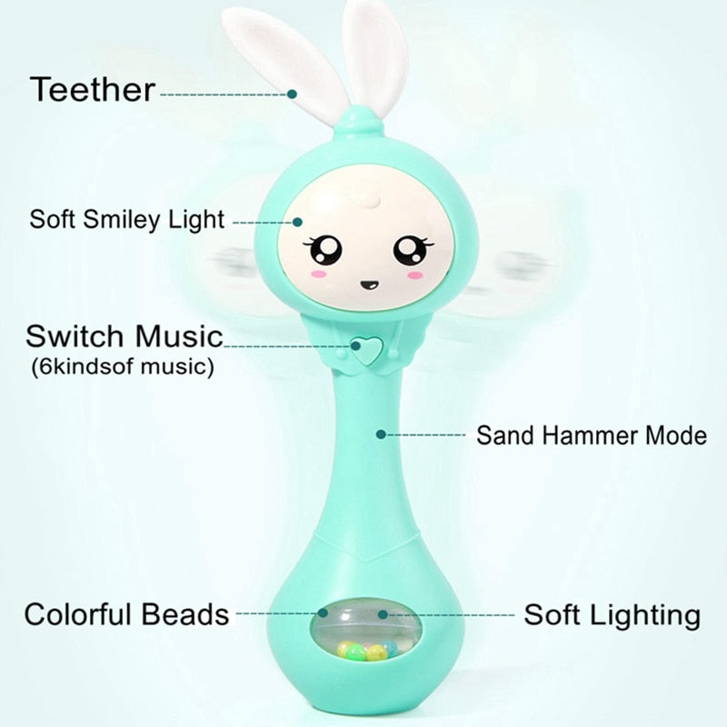 Baby Music Flashing Rattle Toys Rabbit Teether Hand Bells Mobile Infant Stop Weep Tear Rattles Newborn Early Educational Toy 0-36 months