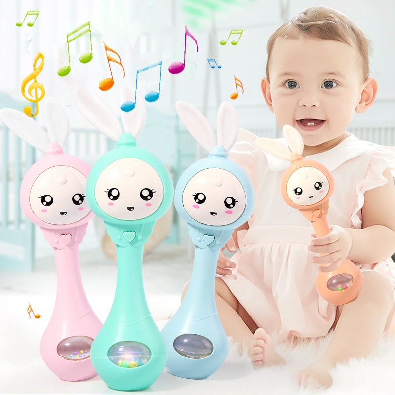 Baby Music Flashing Rattle Toys Rabbit Teether Hand Bells Mobile Infant Stop Weep Tear Rattles Newborn Early Educational Toy 0-36 months